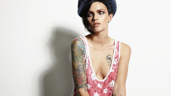 cleavage, girl, tattoo, Ruby Rose actress