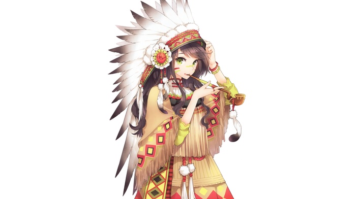 original characters, native americans, headdress, anime girls