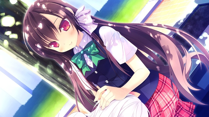 anime girls, Shirosawa Miyuki, school uniform, Love Rec., plaid skirt, visual novel