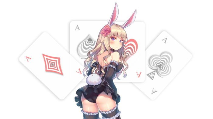 thigh, highs, bunny ears, aces, playing cards, bunny suit, long hair, Tera, anime girls