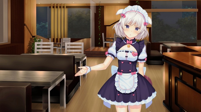 anime girls, original characters, maid outfit, visual novel