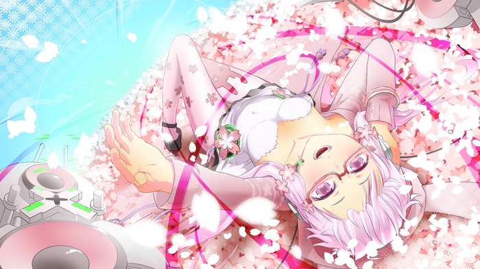 anime girls, Yuzuki Yukari, glasses, cherry blossom, Vocaloid
