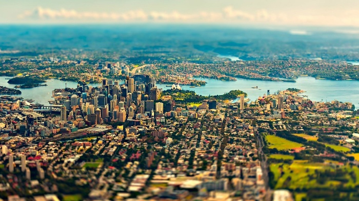 building, Australia, river, city, landscape, skyscraper, Sydney, cityscape, tilt shift