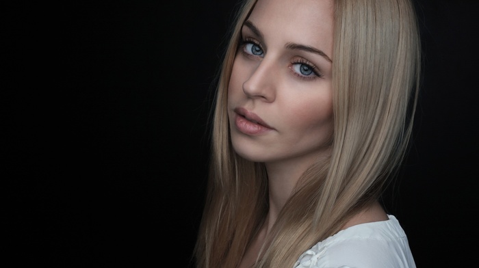 black background, portrait, face, blonde, girl