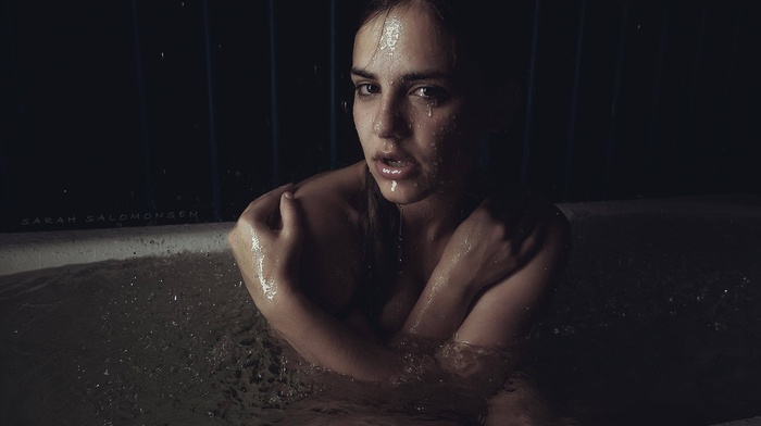 girl, nude, wet body, wet, water, Sarah Salomonsen, model, bathtub, wet hair