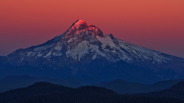 volcano, snowy peak, landscape, nature, sunrise, mountain, forest, Oregon