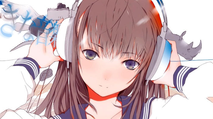 anime girls, headphones, original characters
