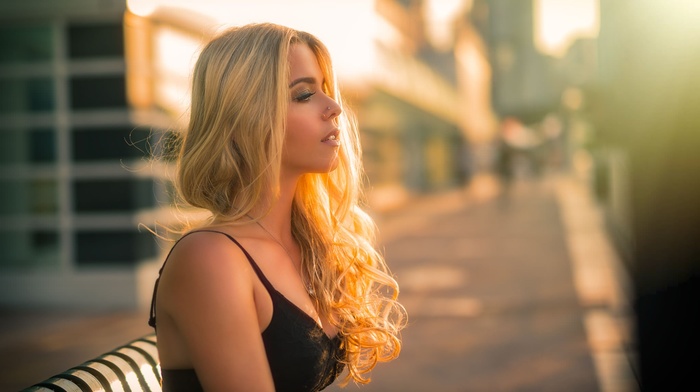 girl, blonde, face, portrait, looking away