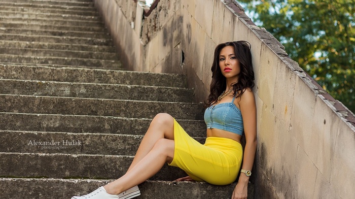 sitting, girl, skirt, shoes