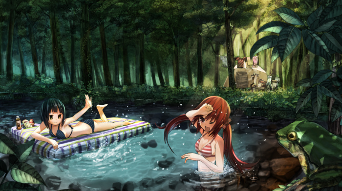 bikini, original characters, anime girls, summer, camping