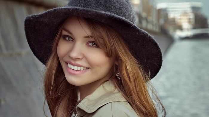 portrait, face, Anastasia Scheglova, smiling, hat, model, girl