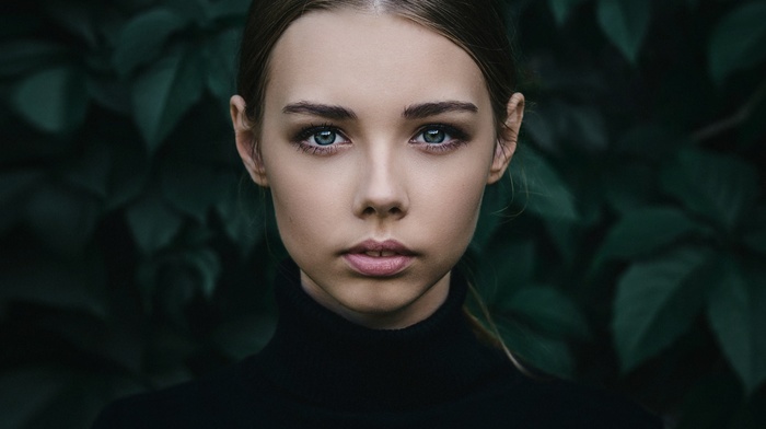 leaves, portrait, girl, face