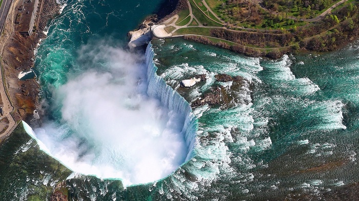 waterfall, Niagara Falls, Canada, summer, trees, river, nature, landscape, aerial view