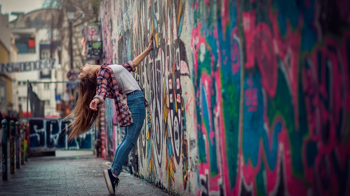 model, girl, walls