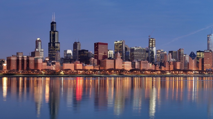 USA, Illinois, city, Chicago, reflection, multiple display, skyscraper