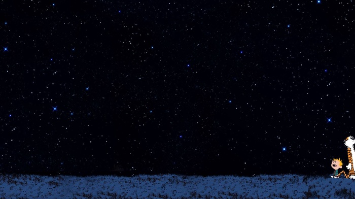 starry night, multiple display, stars, Calvin and Hobbes, simple background