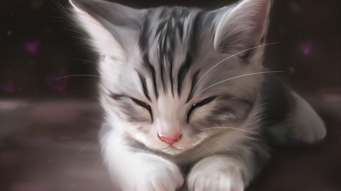 kittens, sleeping, drawing, animals, cat, artwork