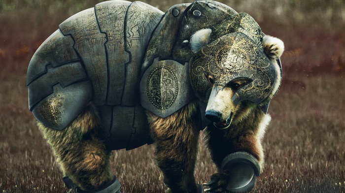 armor, fantasy art, digital art, bears