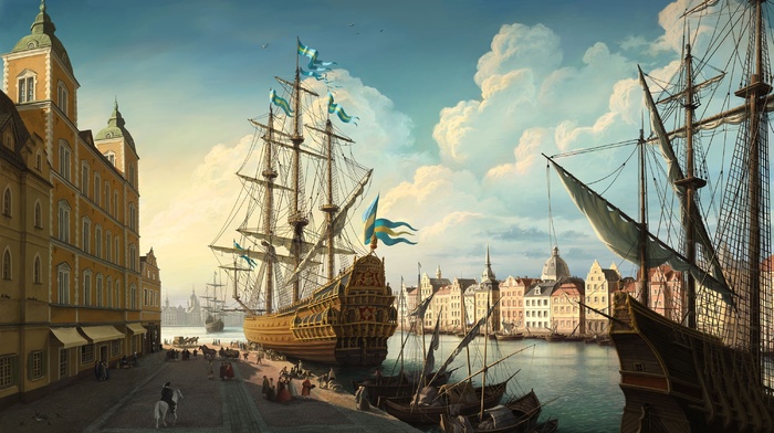 stockholm, ship, Sweden, artwork