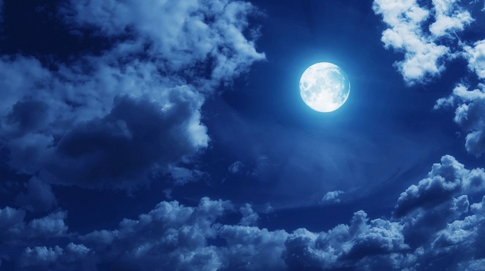 moon, blue, clouds