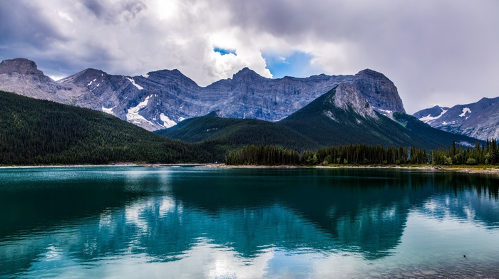 Alberta, water, Canada, nature, lake, mountain, summer, forest, reflection, clouds, landscape