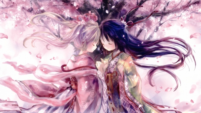original characters, cherry trees, cherry blossom, kimono