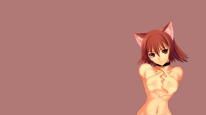 redhead, nekomimi, topless, original characters, animal ears