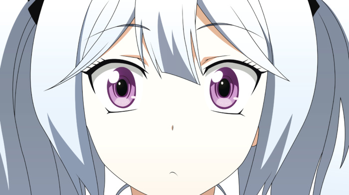 purple eyes, anime girls, long hair, Sakai Tama, twintails, D, Frag, silver hair