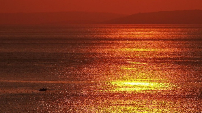 boat, Sun, water, adrift