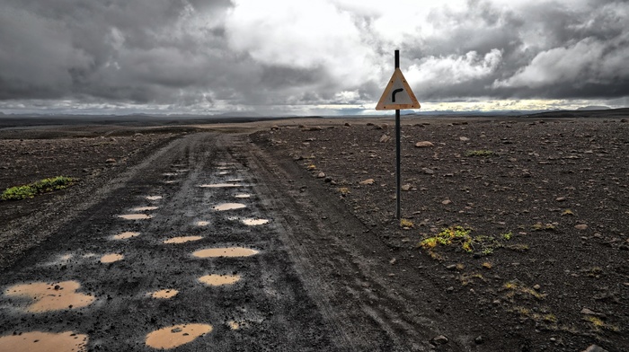 landscape, apocalyptic, mud, traffic signs