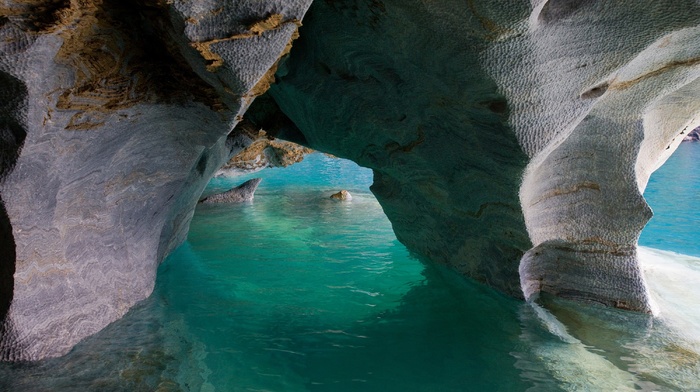 cathedral, cave, erosion, water, Chile, lake, nature, turquoise, landscape