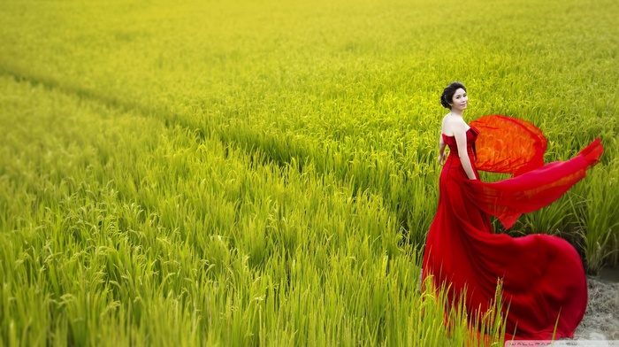 Asian, red dress, dress, girl
