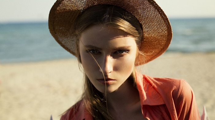 hat, portrait, face, girl