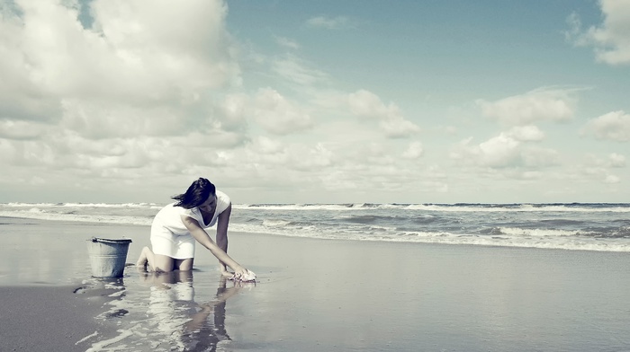 girl outdoors, model, sea