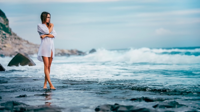 beach, nature, girl outdoors, sea, model, water