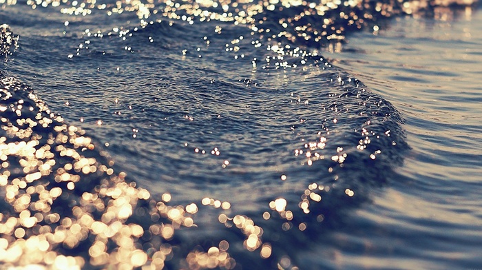gold, water, blue, sea, waves