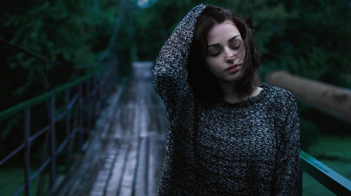 bridge, closed eyes, face, girl, portrait