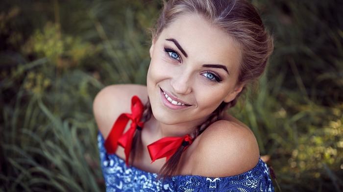 portrait, face, smiling, girl, ponytail