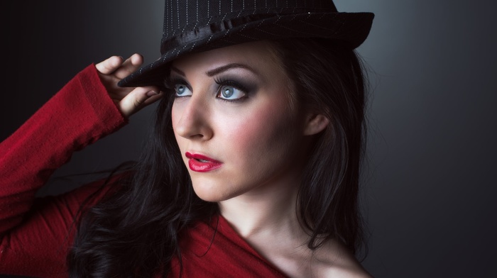 portrait, girl, face, hat