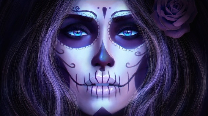 artwork, girl, face, sugar skull