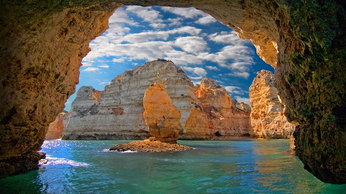 Portugal, erosion, clouds, island, cave, nature, sea, water, landscape
