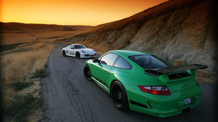road, landscape, Porsche 911 GT3 RS, green, sunset, Porsche, car, porsche 911