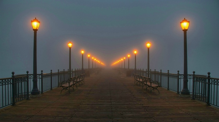 pier, night, landscape, lights