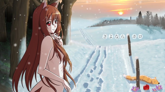 snow, Holo, Spice and Wolf, nude, fox girl, anime girls, anime