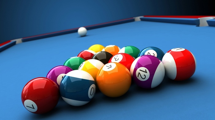 colorful, numbers, CGI, render, ball, depth of field, pool table, closeup, billiard balls