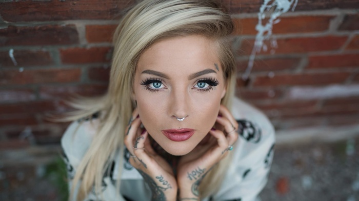 tattoo, blonde, portrait, nose rings, girl, face