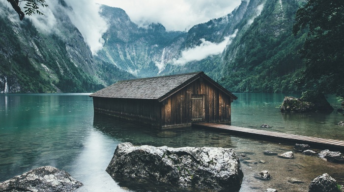 mountain, lake