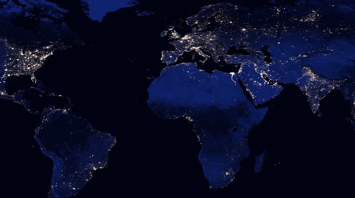 continents, lights, multiple display, night, Earth, space