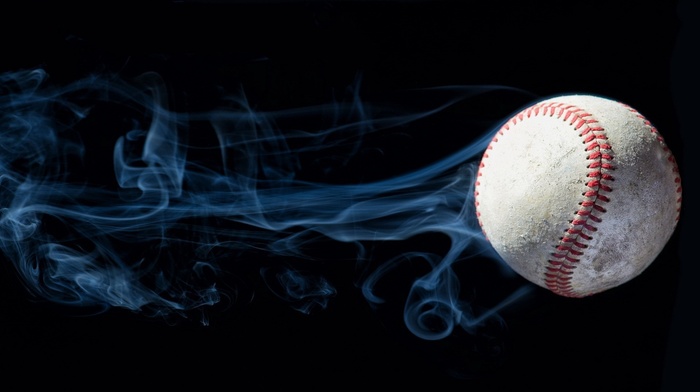 photo manipulation, smoke, ball, baseball, black background
