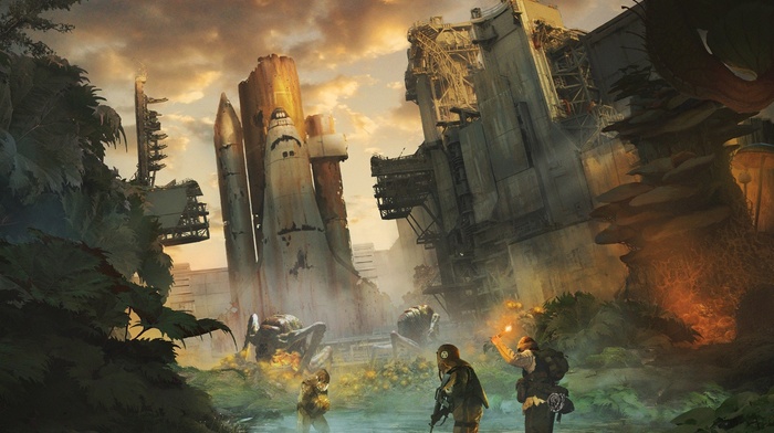 abandoned, apocalyptic, space shuttle, concept art, artwork